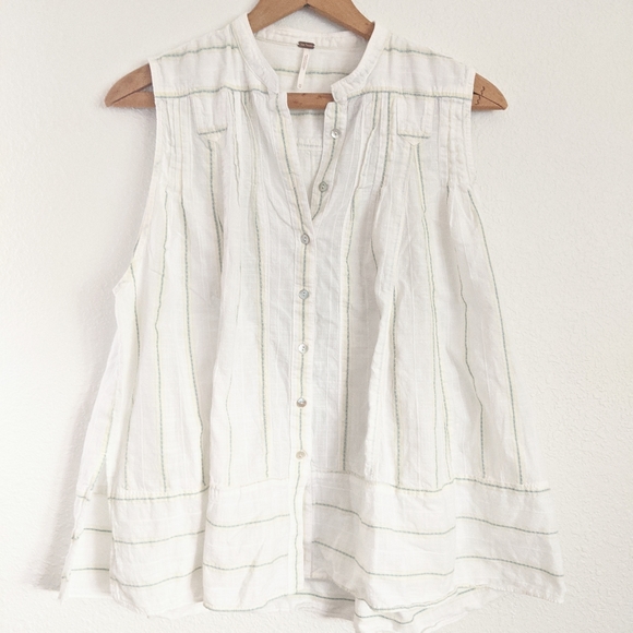 Free People Tops - Free People Swing Top Sleeveless White Green XS